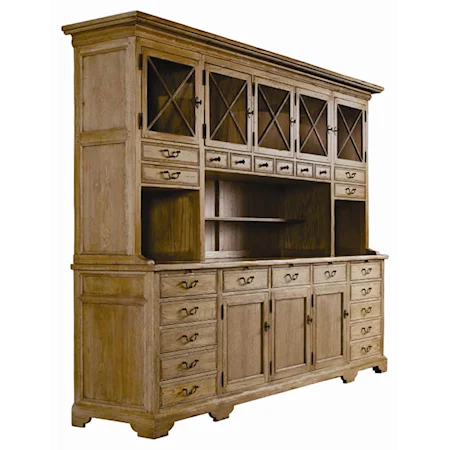 Country English Credenza with Glass Door Hutch